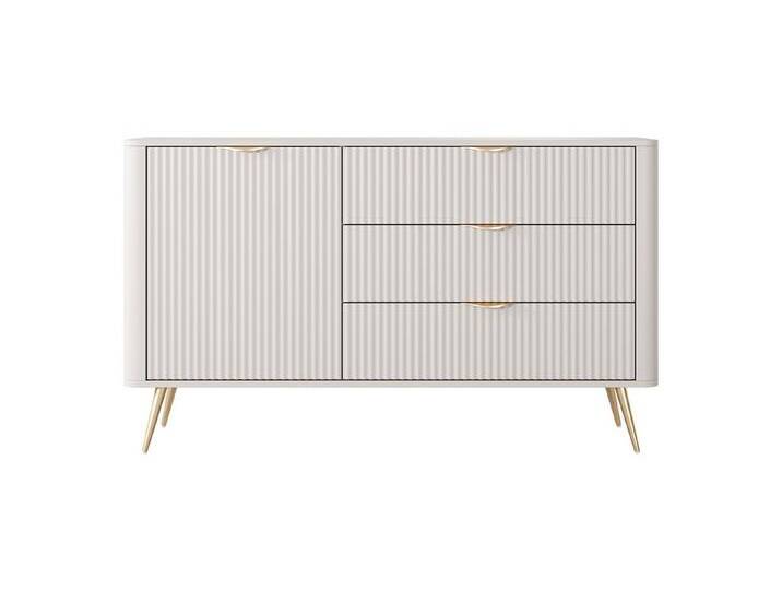 Feldmann-Wohnen Kombikommode Lante (Schubladen mit Kugelvollauszug, 1 Tür, innen 1 Holzboden, 1 St., Fronten in geriffelter Wellenoptik, Metallfüße und -griffe gold) von OTTO