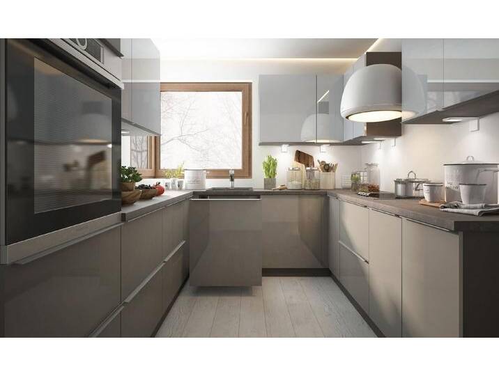 Feldmann-Wohnen Küchenzeile Brerra, (Schubladen mit Teilauszug und Soft-Close-Funktion), 270x236x207cm lava matt / signalweiß - quarzgrau hochglanz von OTTO