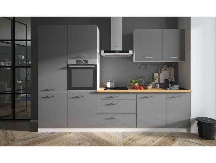 Feldmann-Wohnen Küchenzeile Küchenzeile ESSEN TREND 310 weiß / graphit Hochglanz #dv16, (Schubladen mit Teilauszug und Soft-Close-Funktion), 310x60x207cm weiß / graphit hochglanz - eiche lancelot von OTTO