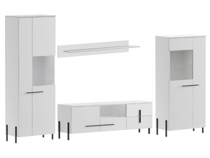 Feldmann-Wohnen Wohnwand Vigo, (2 Vitrinen (2-türig), 1 Lowboard, 1 Wandregal, 0-St., moderne Optik, Kunststoffgriffe, LED-Beleuchtung), 4-teilig; Korpus weiß / Fronten weiß Hochglanz von OTTO