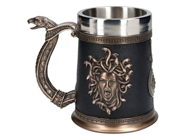 Figuren Shop GmbH Bierkrug Bierkrug - Medusa Emblem - Fantasy Mythologie Dekoration Krug, Kunststein (Polyresin), Edelstahl von OTTO
