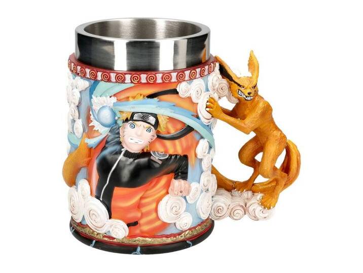 Figuren Shop GmbH Bierkrug Naruto Krug – Uzumaki Rasengan Bierkrug mit Kurama Griff 600 ml Deko, Kunststein (Polyresin), Edelstahl von OTTO