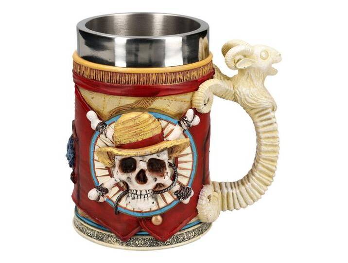 Figuren Shop GmbH Bierkrug One Piece Krug – Luffy Bierkrug 600 ml Sammlerfigur Bierkrug Deko, Kunststein (Polyresin), Edelstahl von OTTO