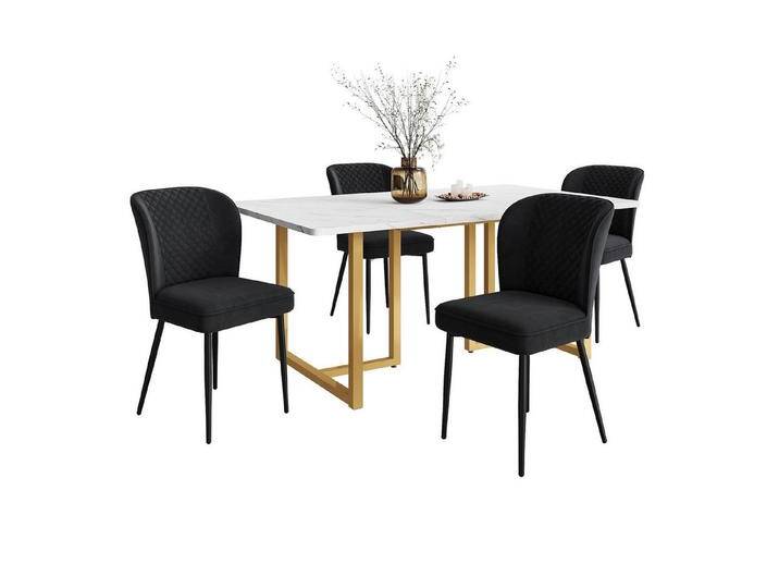 Flieks Essgruppe, (Set, 5-tlg., 1 Tisch 140*80*75cm mit 4er Polsterstühle), Esstisch mit 4 Stühlen Set Küchetisch Esszimmerstuhl, Metallbeine, schwarz von OTTO