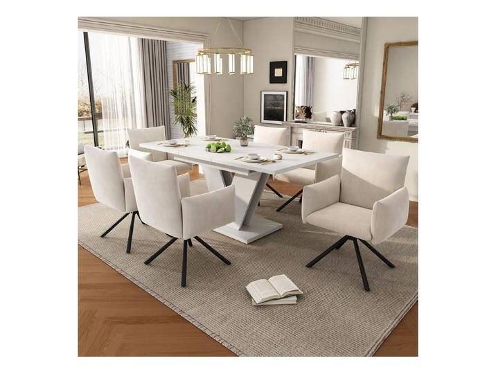 Flieks Essgruppe ausziehbarer Esstisch mit 6 Stühlen Set, (erweiterbare Tischplatte 120-160x80cm, 360° drehbare Esszimmerstühle, 7-tlg., Tisch mit 6 Stühlen) von OTTO