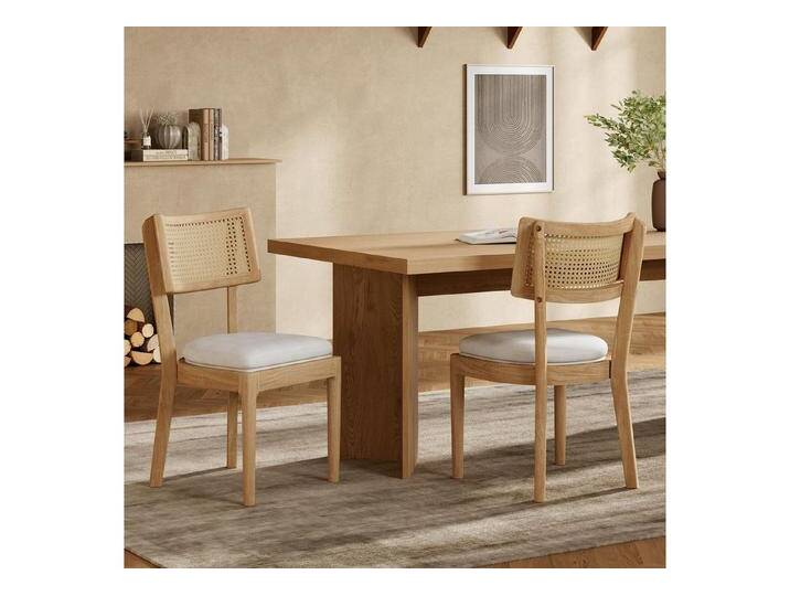 Flieks Esszimmerstuhl (Gestell aus Massivholz, Set, 2 St), 2er Set Polsterstühle Rattanstuhl Wohnzimmerstuhl Leinen Holzfarbe, beige von OTTO