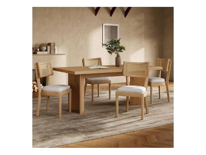 Flieks Esszimmerstuhl (Gestell aus Massivholz, Set, 4 St), 4er Set Polsterstühle Rattanstuhl Wohnzimmerstuhl Samt Holzfarbe, beige von OTTO