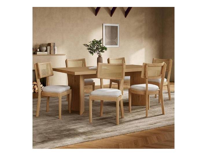 Flieks Esszimmerstuhl (Gestell aus Massivholz, Set, 6 St), 6er Set Polsterstühle Rattanstuhl Wohnzimmerstuhl Samt Holzfarbe, beige von OTTO