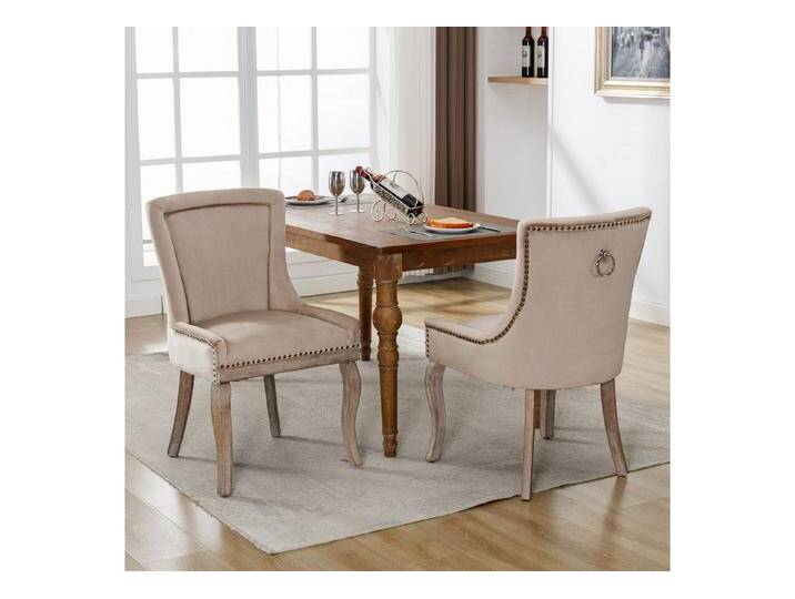 Flieks Esszimmerstuhl (Set, 2 St), 2er Set Polsterstühle Küchenstühle Samt Wohnzimmer Massivholzbeine, beige braun, Beige von OTTO