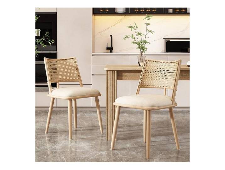 Flieks Esszimmerstuhl (Set, 2 St), 2er Set Polsterstühle mit Rattan-Rückenlehne Kunstleder, Metallbeine, beige braun, Beige von OTTO