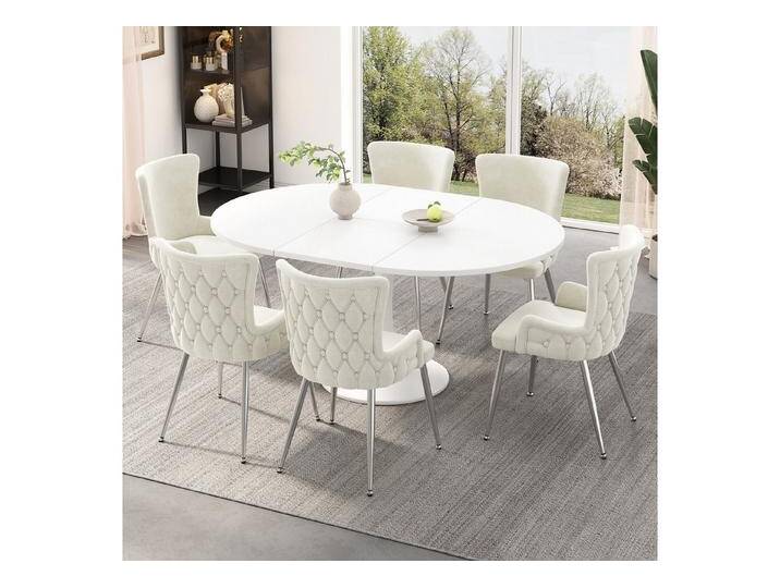Flieks Esszimmerstuhl (Set, 6 St), 6er Set Polsterstühle Küchenstühle Samt Wohnzimmer Metallbeine, beige von OTTO