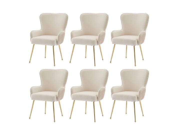 Flieks Esszimmerstuhl (Set, 6 St), 6er Set Polsterstühle mit Armlehnen Wohnzimmerstuhl Samt Metallbeine, beige weiß von OTTO