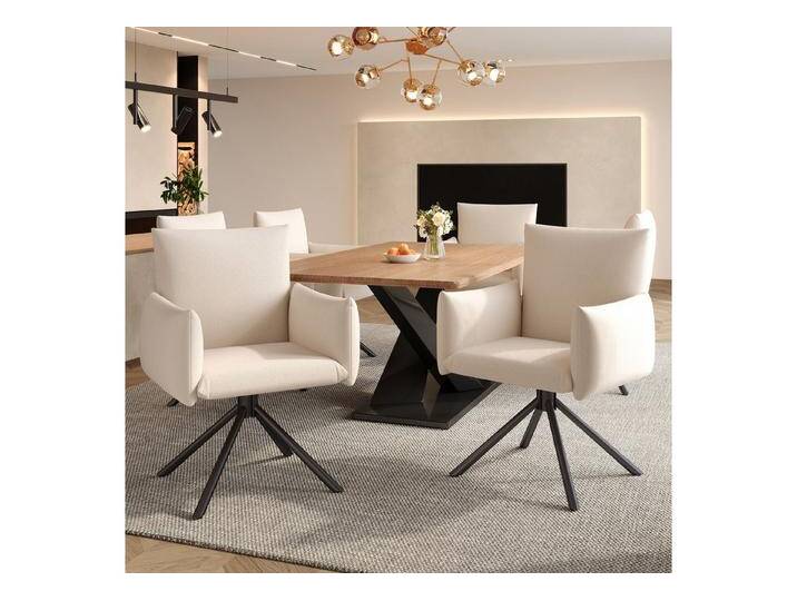 Flieks Esszimmerstuhl 360° drehbar (6 St), 6er Set Polsterstühle Drehstuhl Armlehnstuhl Wohnzimmerstuhl Leinen, beige von OTTO
