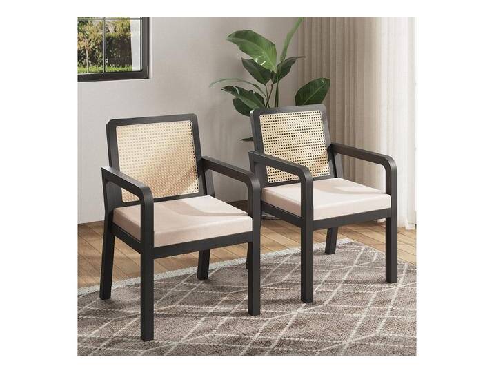 Flieks Esszimmerstuhl Rattanstühle, Gestell aus Gummiholz (Set, 2 St), 2er Set Polsterstühle Armlehnstuhl mit Fußpolstern Samt Schwarz, schwarz von OTTO