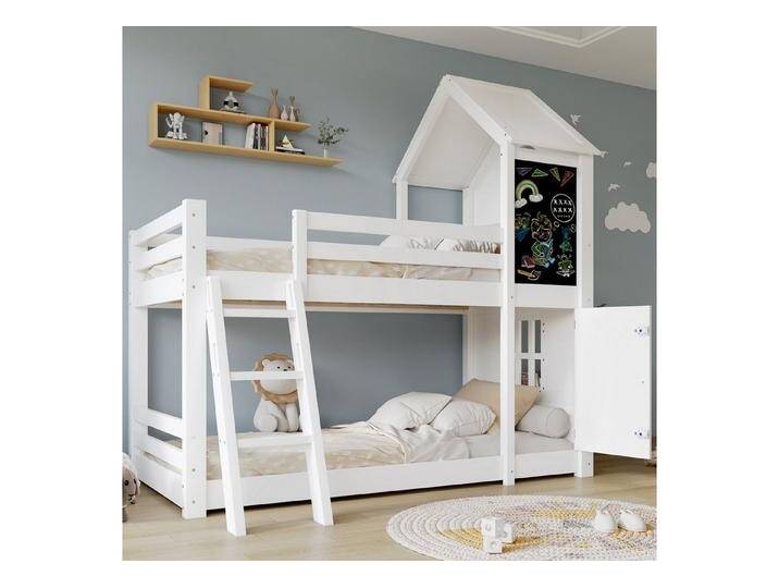 Flieks Etagenbett, Kinderbett Hausbett 90x200cm mit Tafel & Tür & Fenster & Schutzgitter, weiß von OTTO