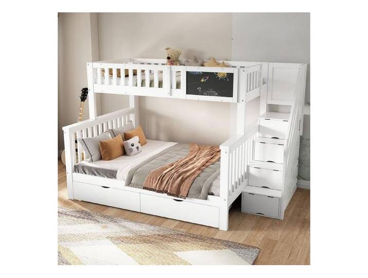 Flieks Etagenbett, Kinderbett mit Tafel Treppe Schubladen 90x200cm+140x200cm, weiß, weiß Flieks Etagenbett, Kinderbett mit Tafel Treppe Schubladen 90x200cm+140x200cm, weiß, weiß von OTTO