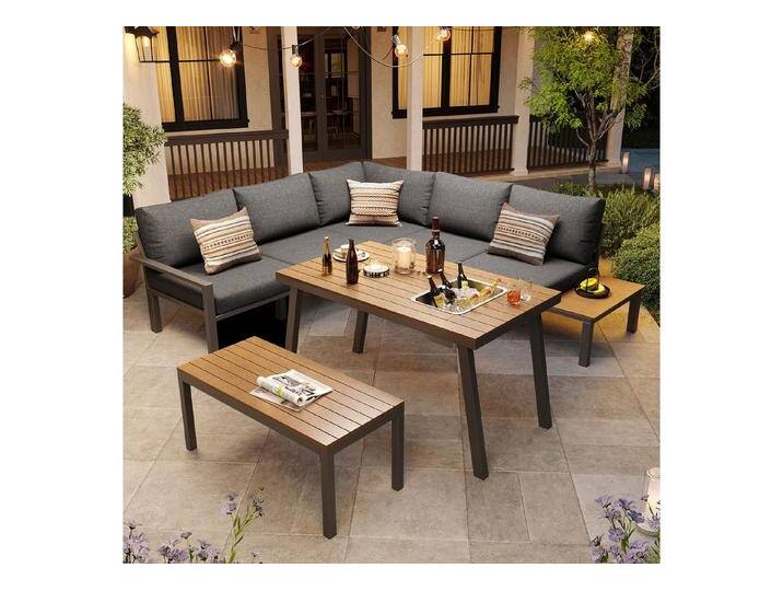 Flieks Gartenlounge-Set, Outdoor 7-Sitzer Sitzgruppe Gartenmöbel-Set, Tisch mit Eiskübel, grau von OTTO