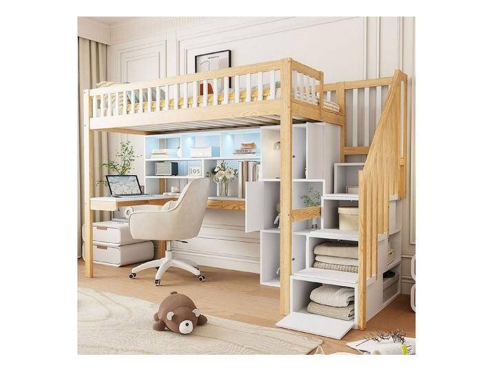Flieks Hochbett Kinderbett 90x200cm mit Ambientelicht, Ablagefächer und Schreibtisch, beige, holzfarbe Flieks Hochbett Kinderbett 90x200cm mit Ambientelicht, Ablagefächer und Schreibtisch, beige, holzfarbe von OTTO