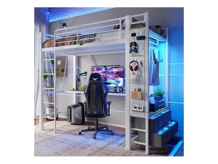 Flieks Hochbett Kinderbett 90x200cm mit LED USB Schreibtisch Kleiderstange Schubladen, weiß, mit Schreibtisch, weiß Flieks Hochbett Kinderbett 90x200cm mit LED USB Schreibtisch Kleiderstange Schubladen, weiß, mit Schreibtisch, weiß von OTTO