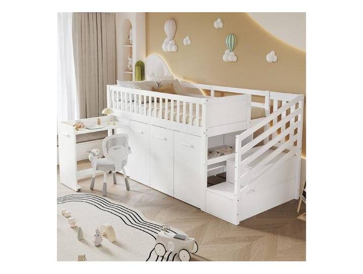 Flieks Hochbett Kinderbett 90x200cm mit herausnehmbarem Schreibtisch Gaderobe Schrank, weiß Flieks Hochbett Kinderbett 90x200cm mit herausnehmbarem Schreibtisch Gaderobe Schrank, weiß von OTTO