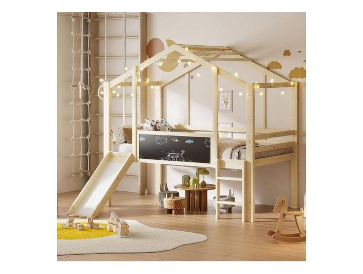 Flieks Hochbett Kinderbett Hausbett 90x200cm mit Graffiti-Tafel, Leiter und Rutsche, beige, holzfarbe Flieks Hochbett Kinderbett Hausbett 90x200cm mit Graffiti-Tafel, Leiter und Rutsche, beige, holzfarbe von OTTO