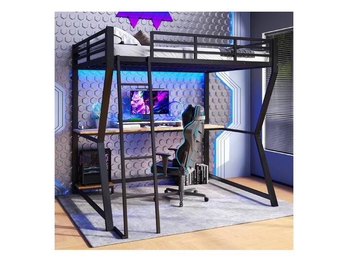 Flieks Hochbett LED Metallbett 140x200cm mit Schreibtisch und Aufladenfunktion, schwarz, schwarz Flieks Hochbett LED Metallbett 140x200cm mit Schreibtisch und Aufladenfunktion, schwarz, schwarz von OTTO