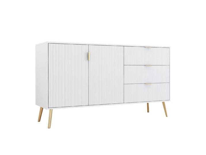 Flieks Kommode, Schrank Sideboard mit vergoldeten Beinen und 3 Schubladen, 120x40x78cm, weiß, Schubladen: 3 von OTTO