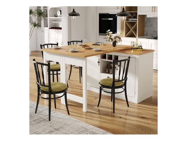 Flieks Kücheninsel mit 360° drehbarer und klappbarer Esstisch, (Holzoptik Tischplatte Tiefe 40-80cm, Längenverstellbar 120-180cm), ausziehbarer Esstisch & Mehrzweckschrank mit Schubladen und Weinregal von OTTO