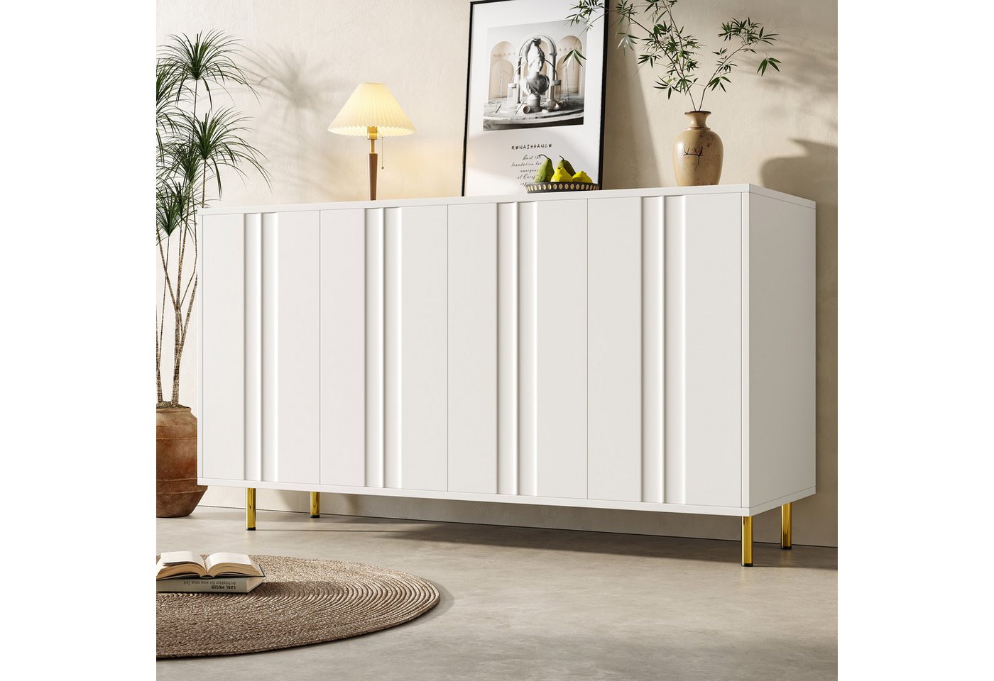 Flieks Sideboard (1 St., 140x40x85,9 cm, verstellbare Ablage), Aufbewahrungsschrank Küchenschrank mit 4 Türen Kommode von Flieks