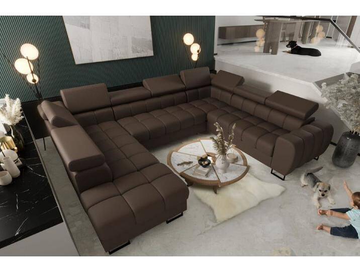 Friderik-EU Ecksofa ASPEN MAX I Ledersofa U-form Schlaffunktion zwei Bettkasten L-8, braun von OTTO
