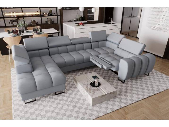 Friderik-EU Ecksofa ASPEN MAX II RELAX Ledersofa U-form Schlaffunktion Bettkasten, grau, Hellgrau von OTTO