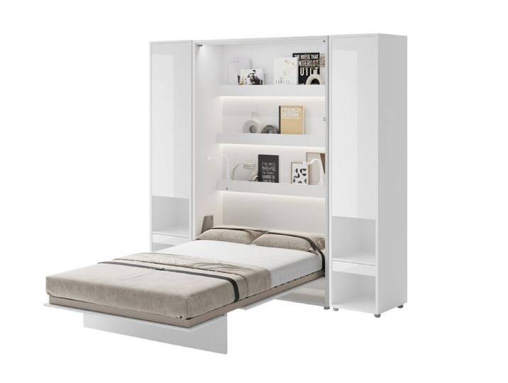 Friderik-EU Schrankbett Bed Concept BC-02 mit Matratze & LED + 2x Vertikalschrank BC-07, Weiß Hochglanz von OTTO
