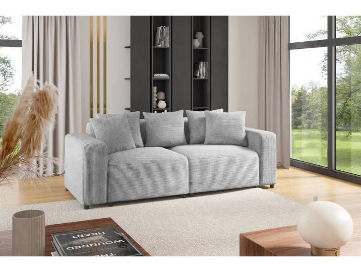 Fun Möbel 2-Sitzer Sofa Designersofa MEGAN 2-Sitzer in Stoff Poso, inkl. 5 Zierkissen, Rücken echt bezogen, grau von OTTO