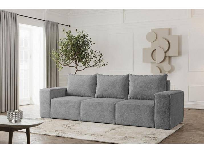 Fun Möbel 3-Sitzer Sofa Designersofa ESTELLE 3-Sitzer in Stoff Abriamo, Rücken echt bezogen, grau, Grau von OTTO