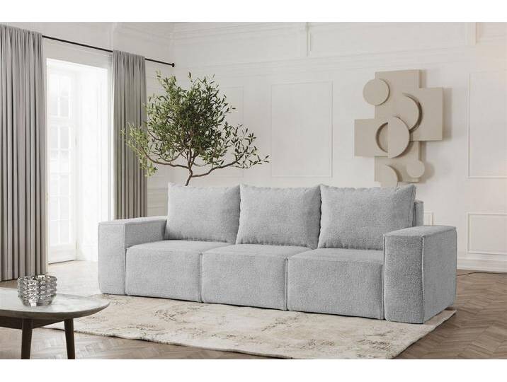 Fun Möbel 3-Sitzer Sofa Designersofa ESTELLE 3-Sitzer in Stoff Abriamo, Rücken echt bezogen, grau, Hellgrau von OTTO