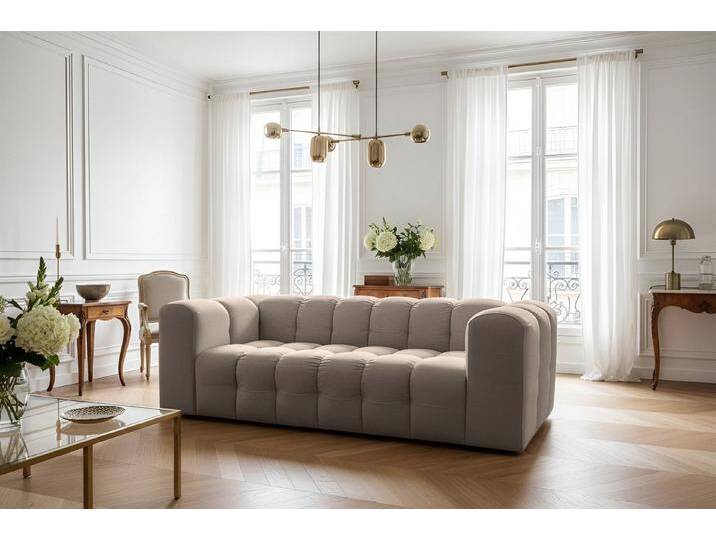 Fun Möbel 3-Sitzer Sofa Designersofa FUN LEONOR, Stoff Moly oder Tiffani, Sofa-Rücken echt bezogen, braun, Taupe von OTTO