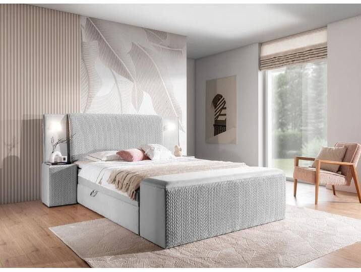 Fun Möbel Boxbett Bett MARTEN in Stoff Magic Velvet Set.4 (inkl. Bettkästen und Kaltschaumtopper, inkl. Polsterhocker mit Stauraum und 2 x Nachttische), Ambiente-Beleuchtung mit Touch Funktion im Kopfteil von OTTO