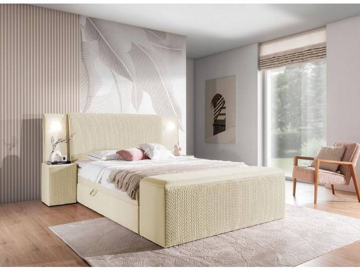 Fun Möbel Boxbett Bett MARTEN in Stoff Magic Velvet Set.4 (inkl. Bettkästen und Kaltschaumtopper, inkl. Polsterhocker mit Stauraum und 2 x Nachttische), Ambiente-Beleuchtung mit Touch Funktion im Kopfteil von OTTO