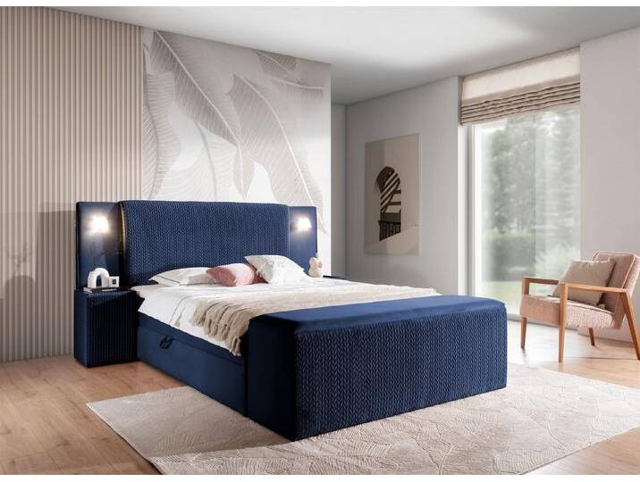 Fun Möbel Boxbett Bett MARTEN in Stoff Magic Velvet Set.4 (inkl. Bettkästen und Kaltschaumtopper, inkl. Polsterhocker mit Stauraum und 2 x Nachttische), Ambiente-Beleuchtung mit Touch Funktion im Kopfteil von OTTO