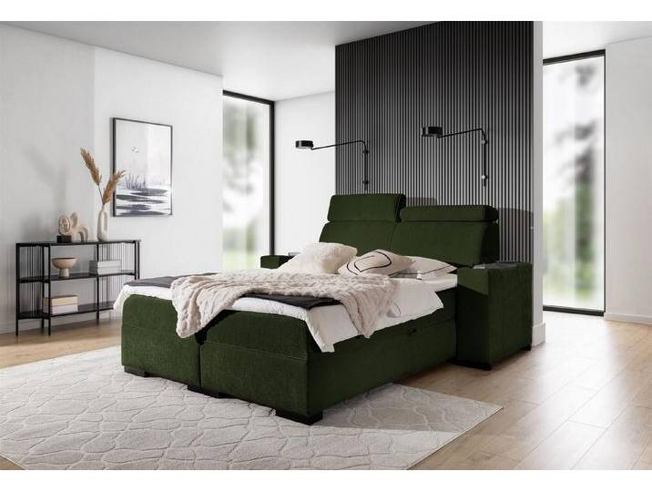 Fun Möbel Boxbett Bett NESTOR in Stoff Dress Me Set.2 inkl. 2 x Nachttisch (inkl. Bettkasten und Topper, Einstellbare Kopfstützen), Nachttische mit Stauraum, Becherhalter und Handy-Ladegerät von OTTO