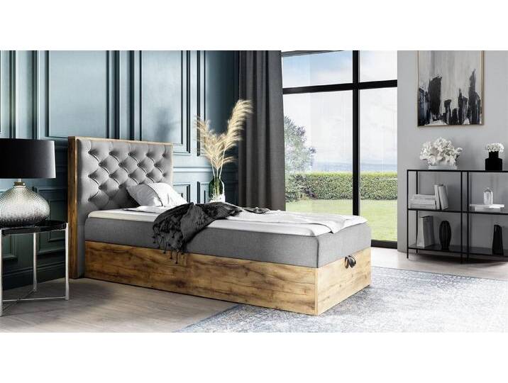 Fun Möbel Boxbett Gästebett Einzelbett Bett DIONA MINI in Stoff (auch als Doppelbett erhältlich, inkl. Kaltschaumtopper und Bettkasten), Rahmen des Bettes in Artisan Eichen-Optik von OTTO