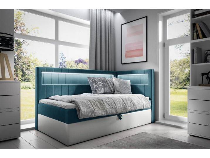 Fun Möbel Boxbett Gästebett Kinderbett FABIAN Nr.3 (inkl. Bettkasten und Topper), inkl. LED-Beleuchtung, blau, Weiß-Türkis von OTTO