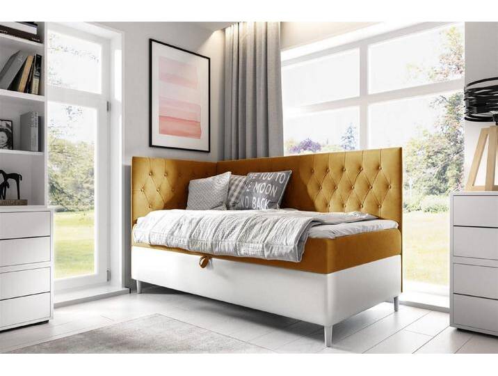 Fun Möbel Boxbett Gästebett Kinderbett FINJA Nr.3 (inkl. Bettkasten und Topper, Seitenteil rechts oder links), Kopf- und Seitenteil, gelb, Gelb von OTTO