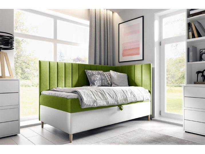 Fun Möbel Boxbett Gästebett Kinderbett HELVI Nr.3 (inkl. Bettkasten und Topper, Bettkastenseite frei wählbar), Kopf- und Seitenteil, grün, Weiß-Grün von OTTO