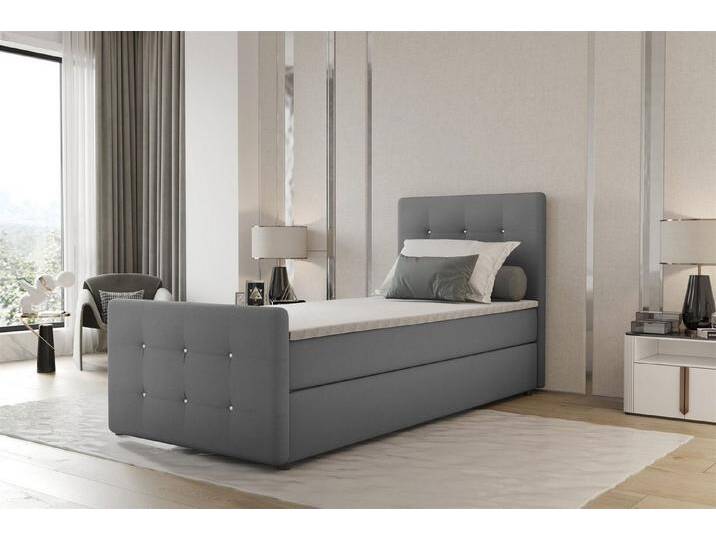 Fun Möbel Boxbett Gästebett MARKOS Überlänge in Stoff Soro (Liegefläche in Stoff und Farbe des Bettes, inkl. Bettkasten und Topper), Strasssteine in Kopf- und Fußteil, grau von OTTO