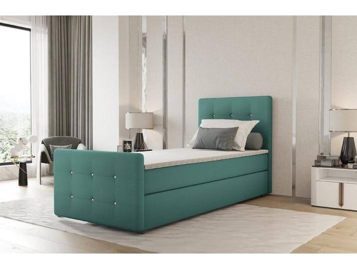 Fun Möbel Boxbett Gästebett MARKOS in Stoff Soro (Liegefläche in Stoff und Farbe des Bettes, inkl. Bettkasten und Topper), Strasssteine in Kopf- und Fußteil, blau von OTTO