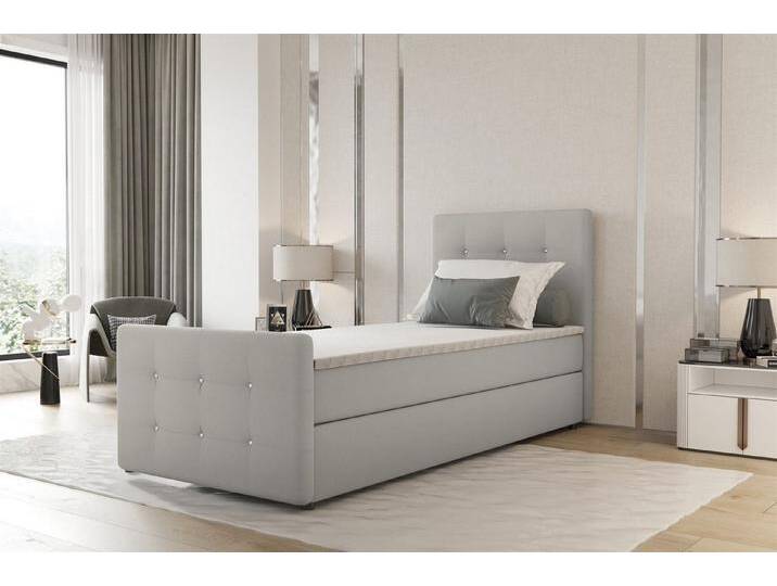 Fun Möbel Boxbett Gästebett MARKOS in Stoff Soro (Liegefläche in Stoff und Farbe des Bettes, inkl. Bettkasten und Topper), Strasssteine in Kopf- und Fußteil, grau von OTTO