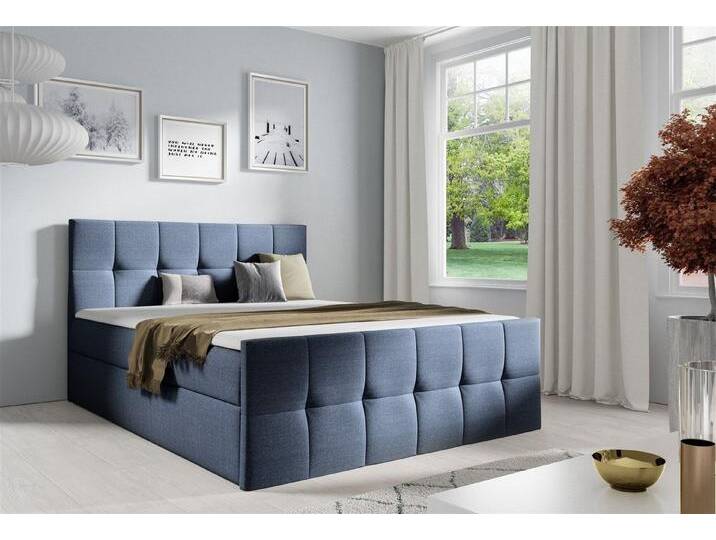 Fun Möbel Boxbett Schlafzimmerbett CARMEN LUX in Stoff (in 3 Stoffen), inkl. 2 x Bettkasten und Topper, blau grau, Graublau von OTTO