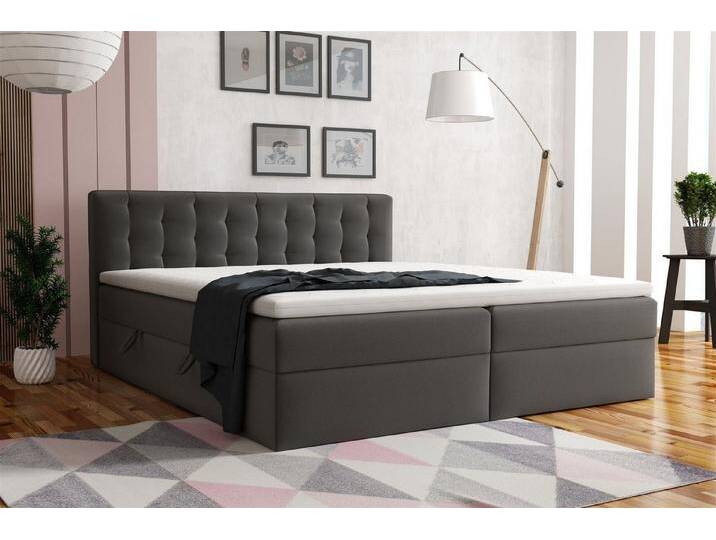 Fun Möbel Boxbett Schlafzimmerbett DIAGO in Stoff Fresh oder Castel (inkl. Topper und Bettkästen), grau, Anthrazit von OTTO
