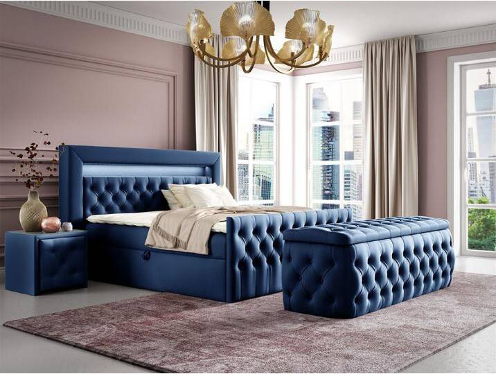 Fun Möbel Boxbett Schlafzimmerbett ERNESTO Nr.4 in Stoff Elisa Velvet (inkl. Topper, inkl. Bettkästen), inkl. 2 x Nachttisch mit Glasplatte, Polsterhocker und LED-Beleuchtung von OTTO